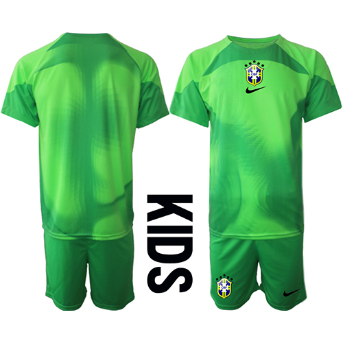 Fotballdrakt Barn Brasil Keeper Bortedraktsett VM 2022 Kortermet (+ Korte bukser)